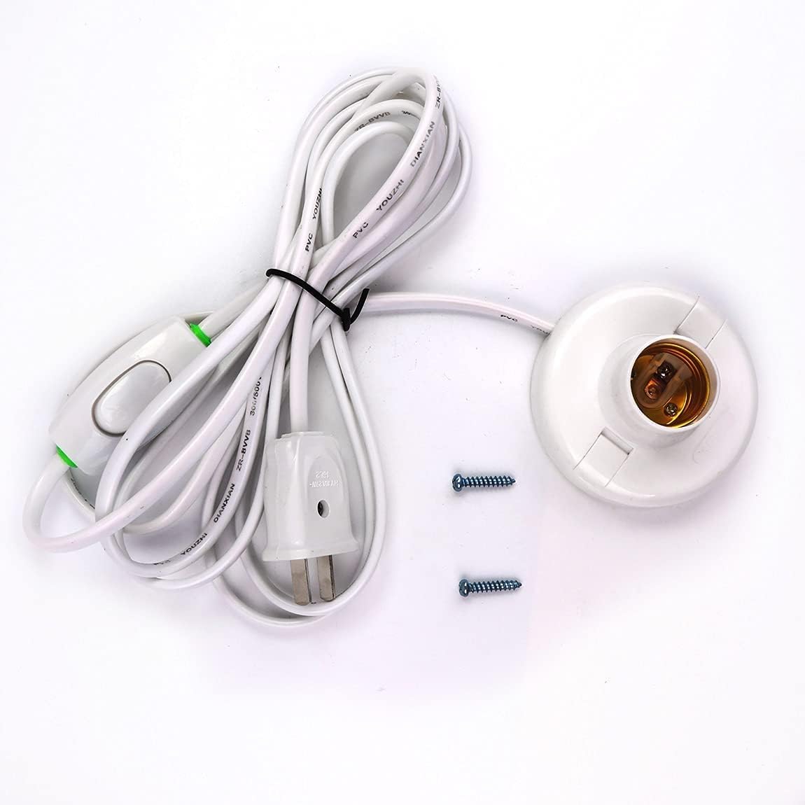 szgate(About 80mm Base) - 1pcs White Hanging Light Cord E27 Light Bulb Socket to 2-Prong with On/Off Switch