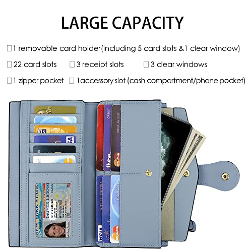 Travelambo Womens Rfid Blocking Large Capacity Luxury Waxed Genuine Leather Clutch Wallet Multi Card Organizer (Renapa Blue Classic) #TOP3