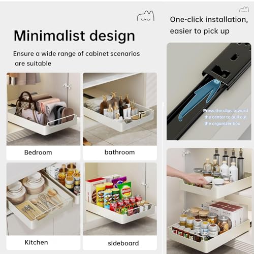 Adhesive Sliding Drawers for Kitchen Storage No Drilling Required 40x43cm PullOut Cabinet Organizer SpaceSaving Closet Solution Easy Installation - Image 7