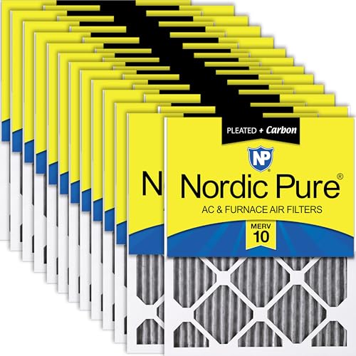 Image of Nordic Pure 20x20x1 Pleated MERV 10 Plus Carbon Air Filters 24 Pack | Actual Size: 19 1 /2 x 19 1 /2 x 3 /4 Made in USA, Advanced HVAC Furnace Filtration, Pet & Household Odor Control