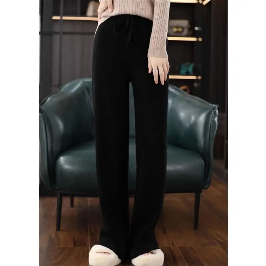 Pantaloni larghi da donna, a vita alta, in lana, a gamba larga, per ciclomotore a gamba dritta