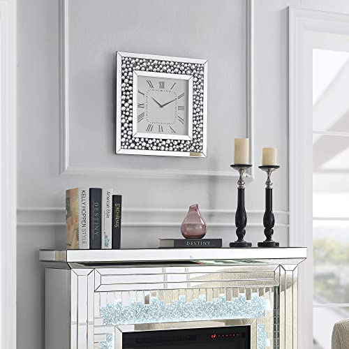 Mireo Silver Square Mirror Clock Crystal Sparkle Diamond Mirrored Large Wall Clock For Wall Decoration Silver Glass Mirror Home Décor.… #TOP26