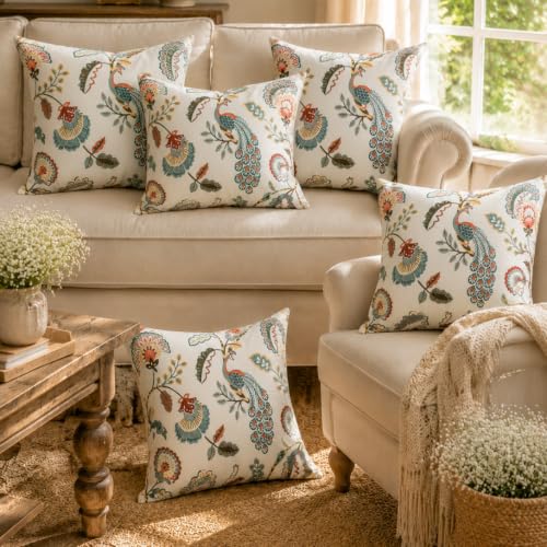Image of Clasiko Cotton Cushion Covers Set of 5; 16x16 Inches; Tulip Treats