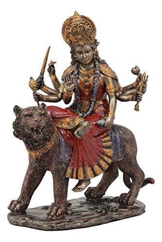 Ebros Gift Bronzed Eight Handed Hindu Goddess Shakti Devi Durga Sitting On Bahan Tiger Statue The...