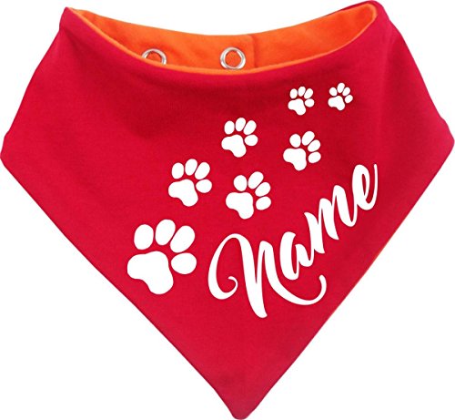 beidseitiges Multicolor Hunde Wende- Halstuch (Fb: rot-orange) (Gr.1 - HU 27-30 cm) mit dem Namen Ihres Tieres