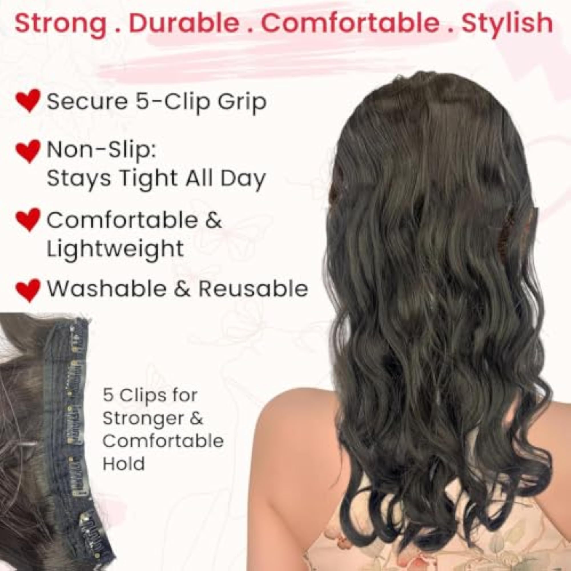 Wavy & Curly Hair Extensions for Women, Clip-On Curls
