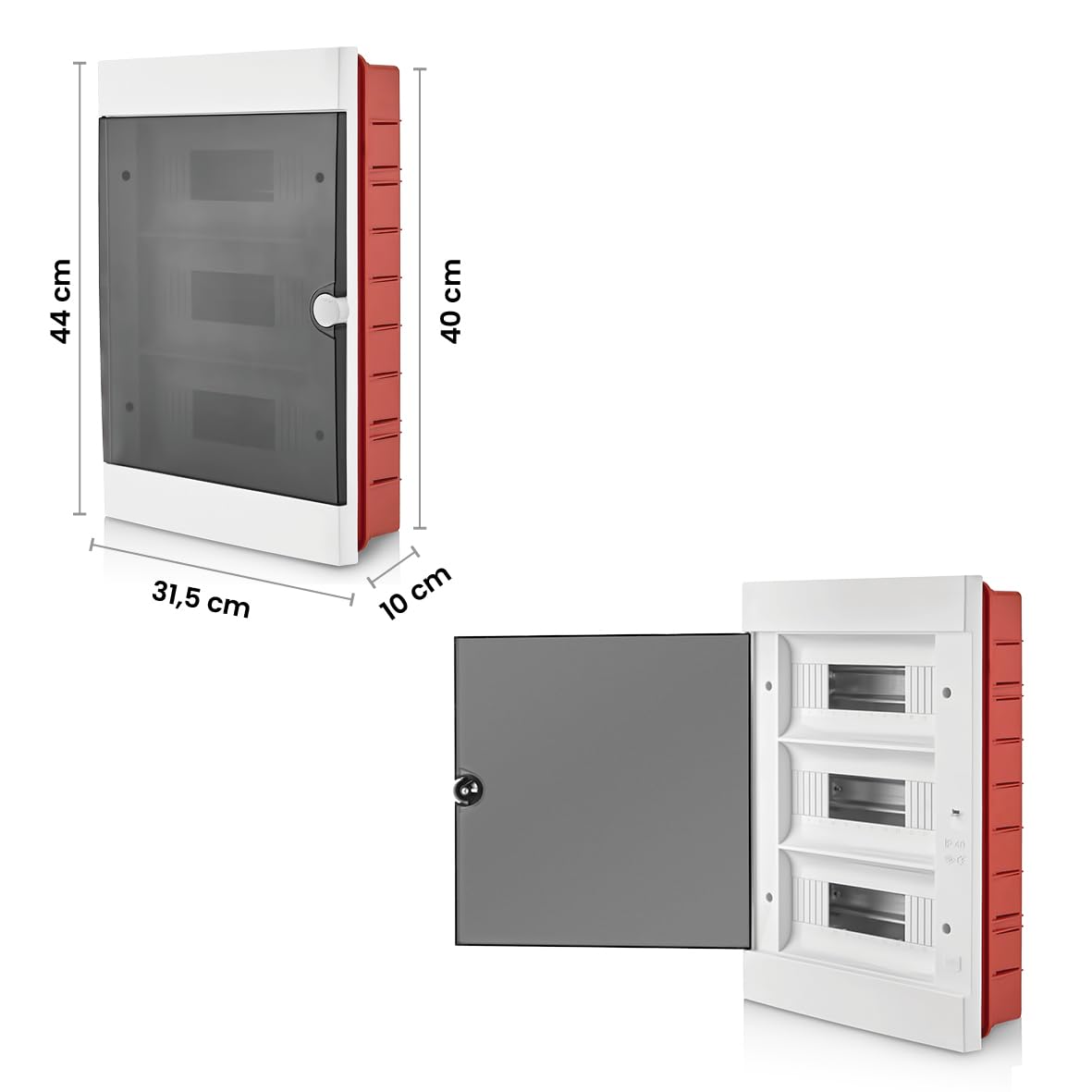 Lion Electric Boîte de distribution encastrée 3 rangées | 36 modules de sous-distribution IP40 pour pièces humides et tous les intérieurs, petit répartiteur pour montage encastré