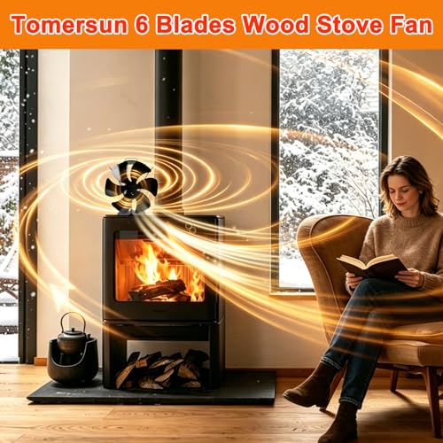 Image of Tomersun Wood Stove Fan Heat Powered, 7in Large 6 Blades Fireplace Fan