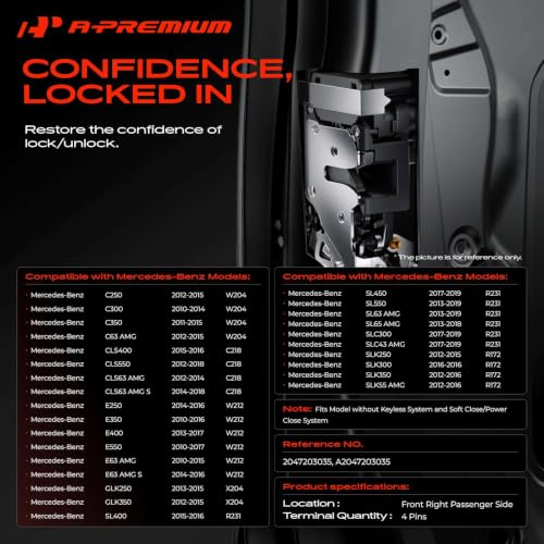 Image of A-Premium Front Right Passenger Side Door Lock Actuator Compatible with Mercedes-Benz E350, C300, C250, GLK350, E550, CLS550, C350, E400, SL550, GLK250, SLK250, E250, C63 AMG, CLS400, SLK350, E63 AMG | Fit For E350 C300 C250 GLK350 E550 CLS550 C350 E400 SL550 GLK250 SLK250 E250 C63 AMG CLS400 SLK350 E63 AMG