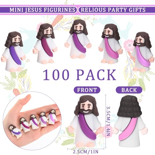 Barydat 100 Pcs Mini Jesus Figurines Bulk Little Jesus Figures to Hide and Seek Pocket Tiny Christ Savior Toy Religious Party Favors for Easter Church Sunday School Craft Baptism Gift(Purple Series) - Thumbnail 2