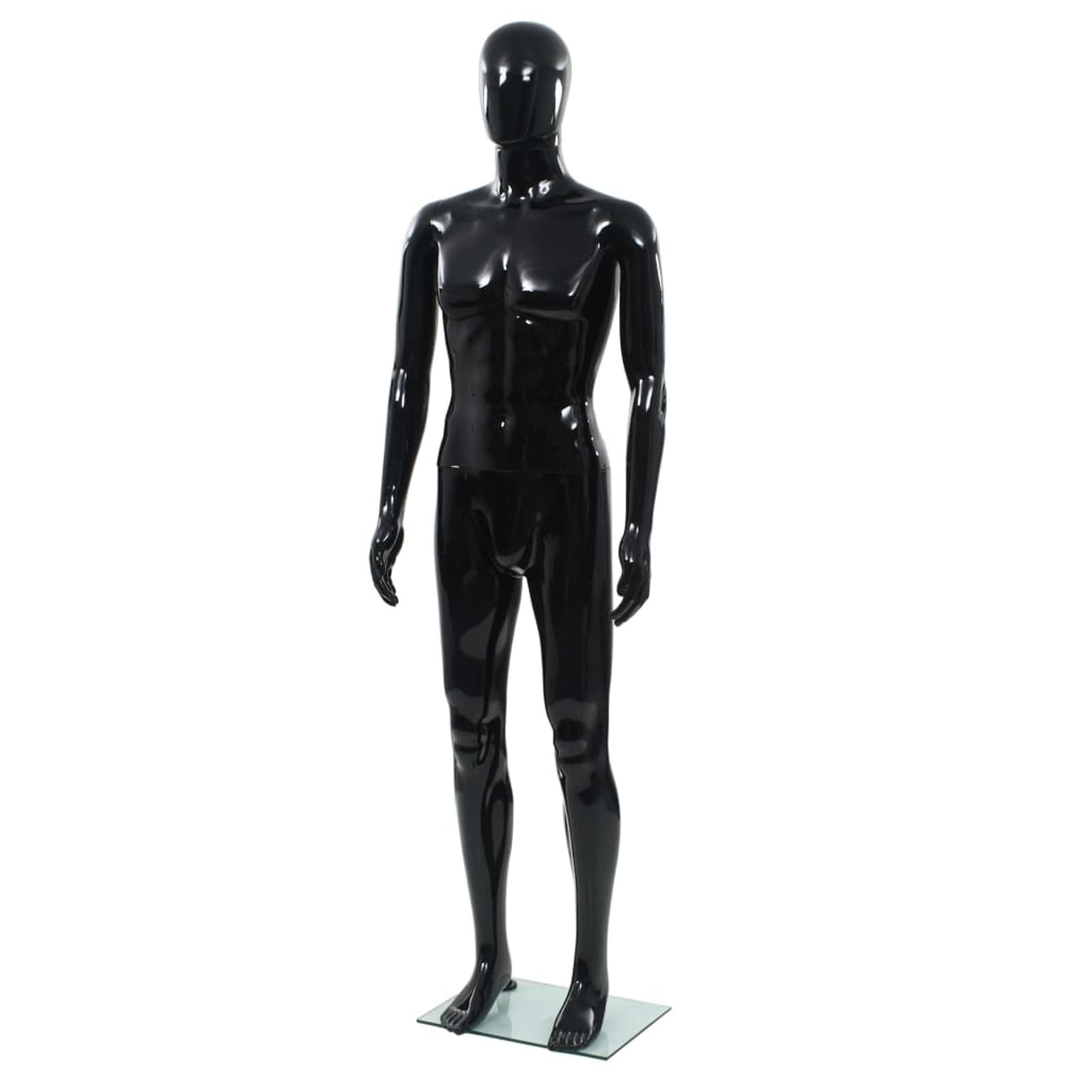 Männliche Schaufensterpuppe mit Glassockel, Hochglanz-Schwarz, 185 cm, Polypropylen, drehbarer Kopf und bewegliche Arme, zur Präsentation von Kleidung, Perücken und Schuhen in Schaufenstern 142