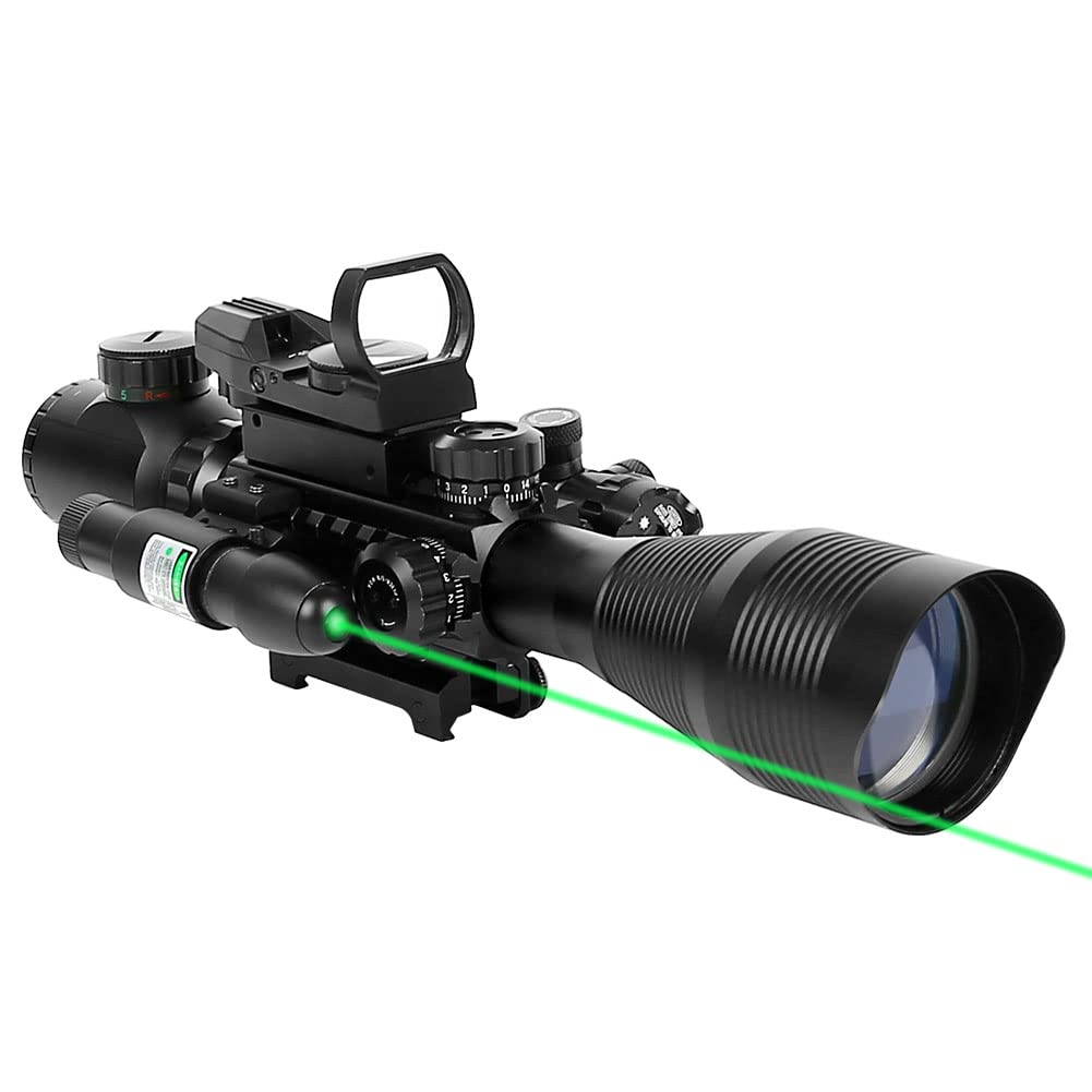 4-12x50 Rifle Scope Rangefinder Illuminated -Waterproof Holographic Reflex Green Dot IIIA/2MW Laser Sight for Hunting with Bottom Switch
