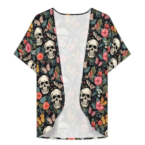 Colorful Flowers Floral Women's Cardigan Coat Half Sleeve Cover Up Summer Open Front Tops3