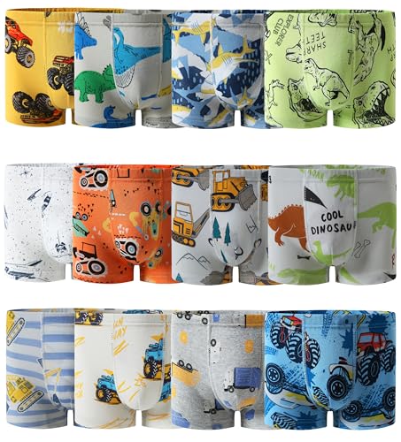 Boboking Boys Soft Boxer Briefs Dinosaur Shark Toddler Kids Underwear 12 Pack.2-12 Years