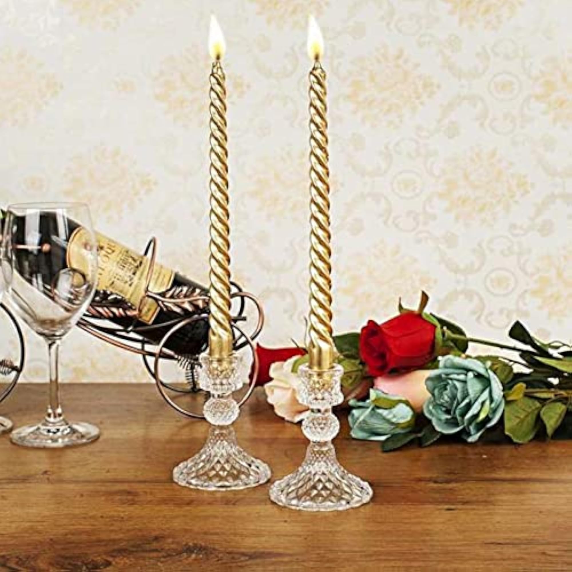 Gold Taper Candles, 10" Spiral Candlesticks, 4 Pack