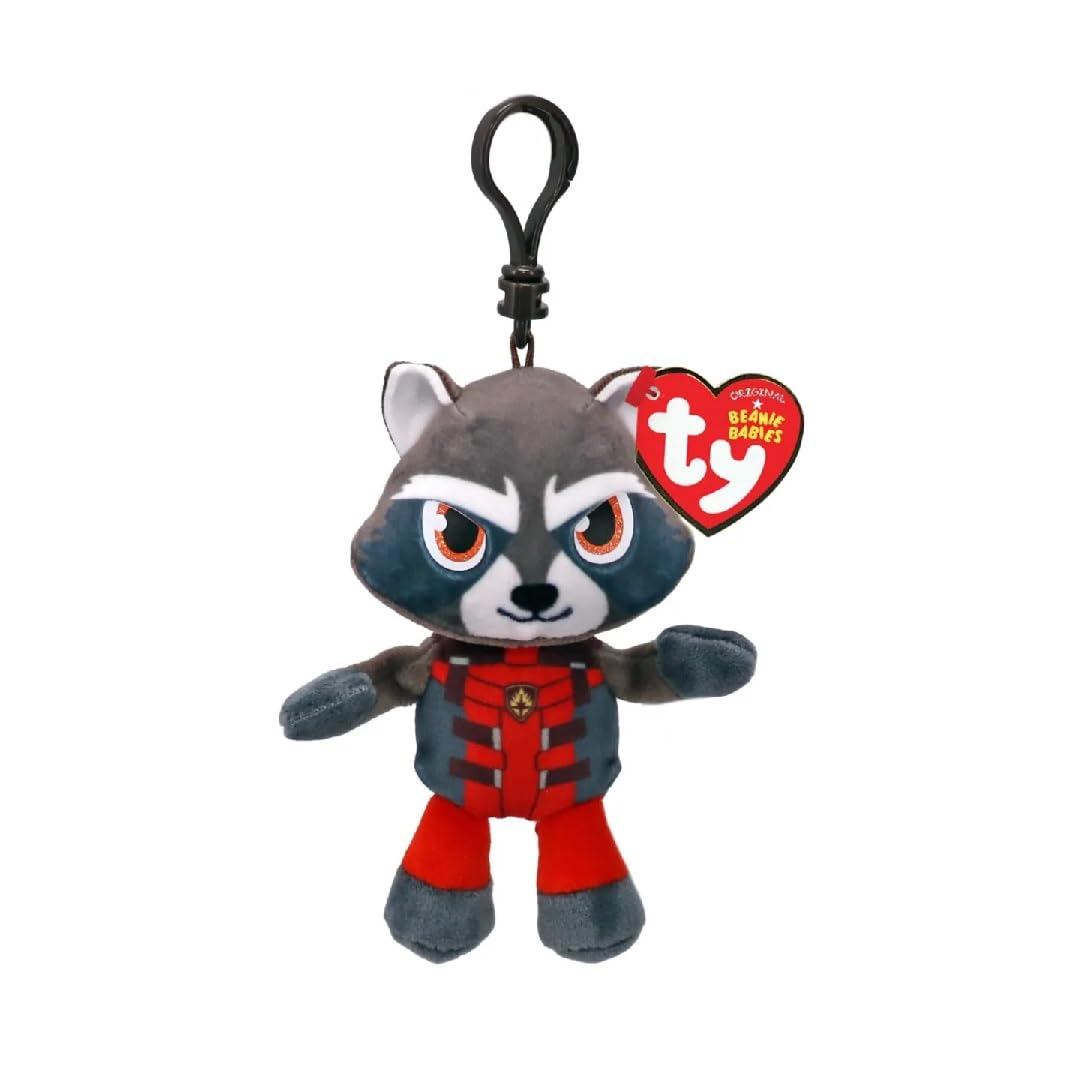 ty Rocket Racoon Marvel Disney Beanie Clipt Plush Toy for Kids - Teddy, Baby Toy, Collectible Stuffed Plushies