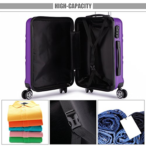 Kono Cabin Koffer 20" Harde Schaal Licht Gewicht ABS Handbagage 4 Wiel Spinner 360 Graden Reizen Trolley Koffer Paars - Afbeelding 5