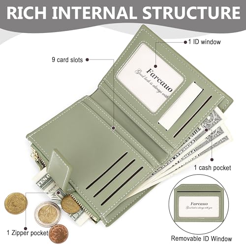 Cute Green Flower Wallet for Women Small Kawaii Coin Purse with ID Window Lightweight and Stylish Design Compact Cash Wallet for Ladies3