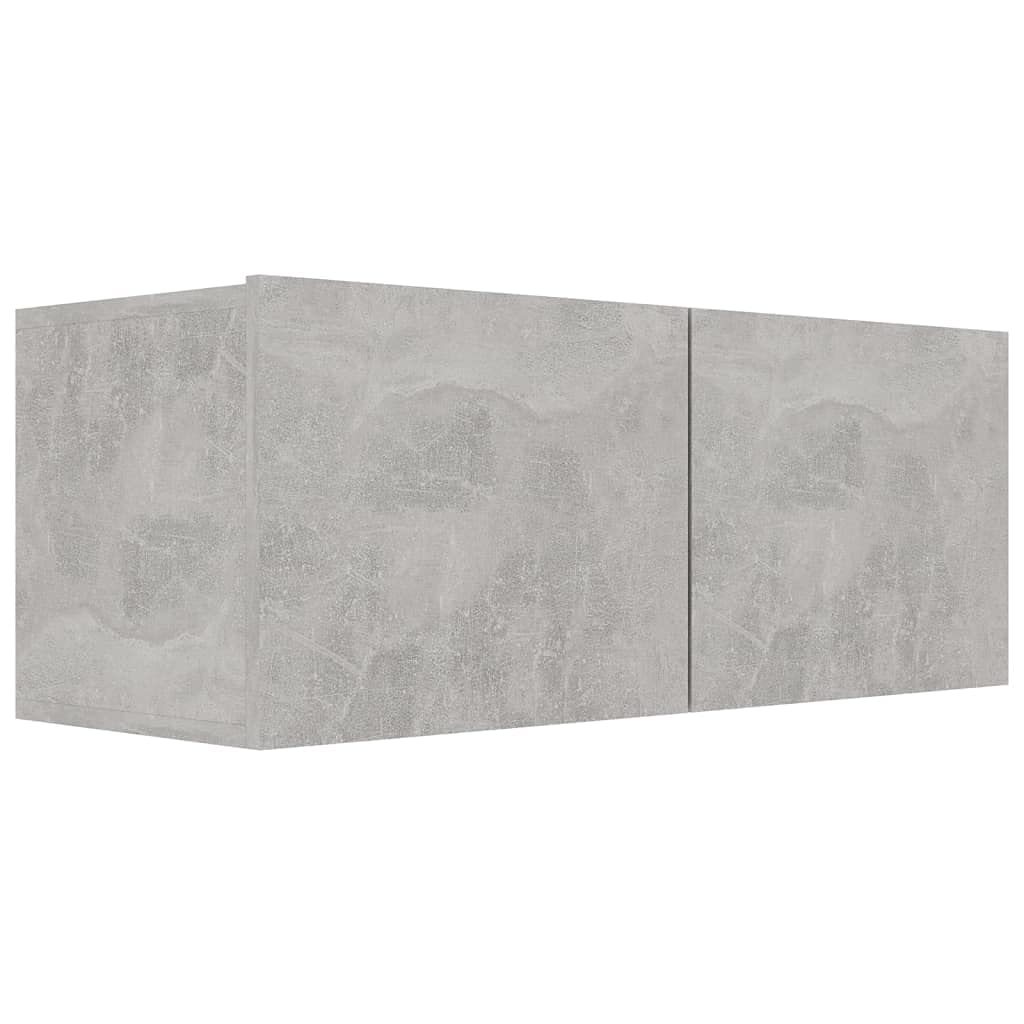 8-TLG. TV-Schrank-Set Betongrau Holzwerkstoff, Wandmontage, Modernes Media-Center für Wohnzimmer und Schlafzimmer, inklusive Stauraum für DVDs und Bücher
