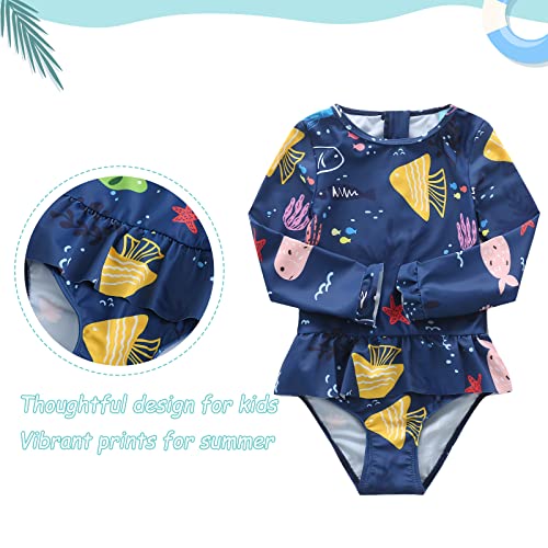 Image of Baby and Toddler Girls One Piece Rash Guard Swimsuits for Girls Long Sleeve Swim Shirts with Sun Protection