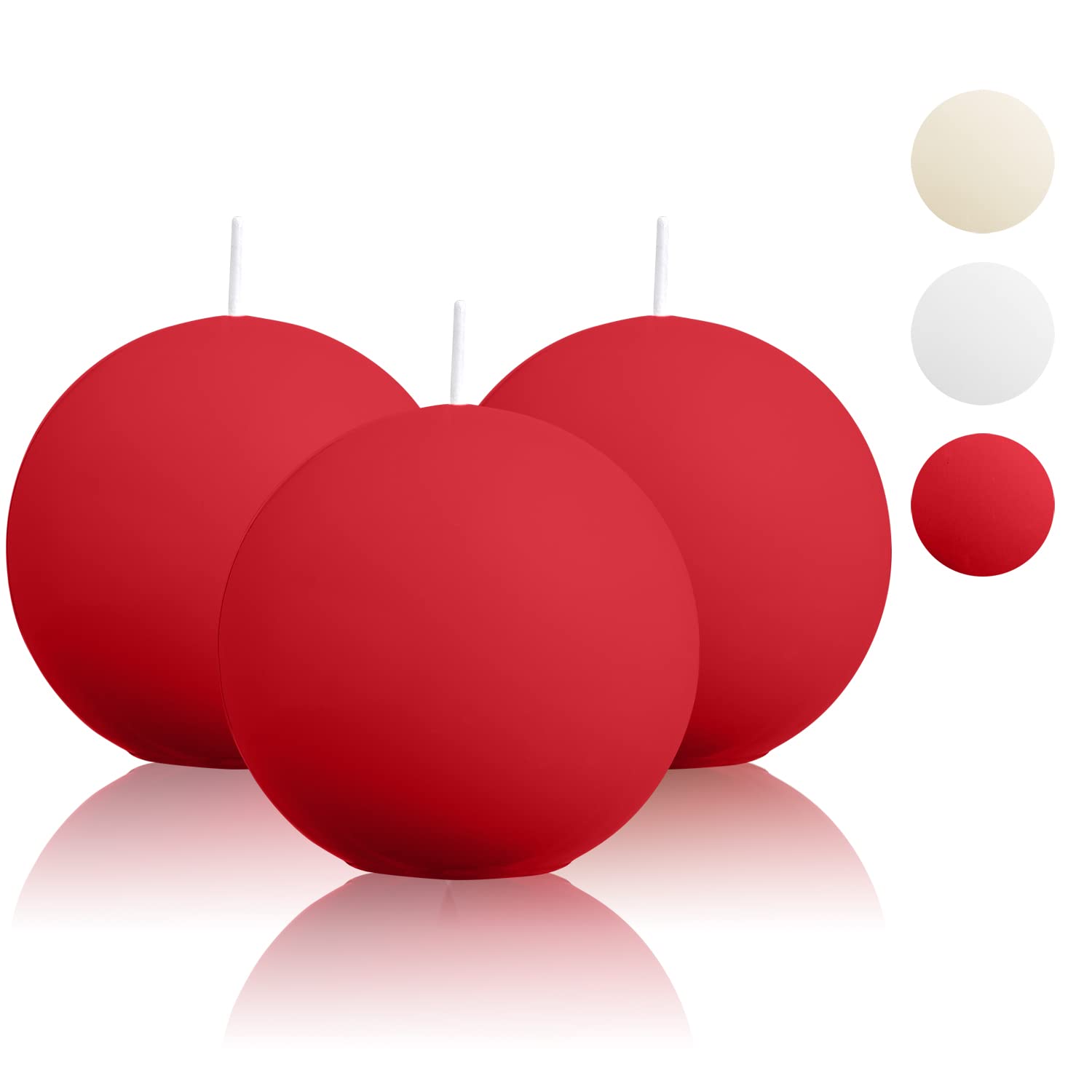 Ball Pillar Candles Set of 3 Red 3Inch Unscented Handpoured Weddings, Home Decoration, (75 Hour)