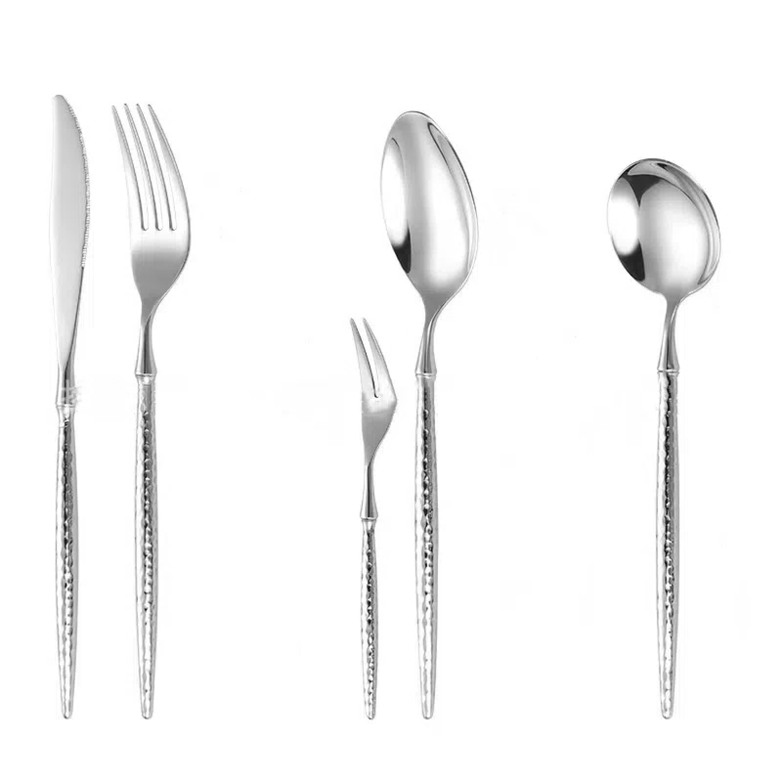 5pcs cutlery set durable stainless steel stone hammer pattern cutlery set mirror polished cutlery durable kitchen cutlery including