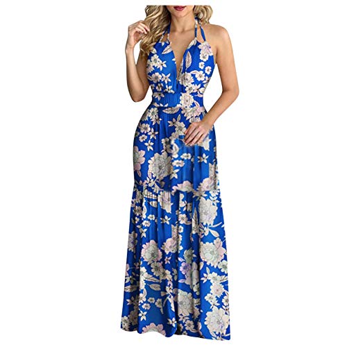 Generisch Angebote Sale Deals of The Day Women Strandkleid Damen Maxi Ärmelloser Druck Kostümkleid Reizvolle Tropische Frauen Beach Rückenloses...