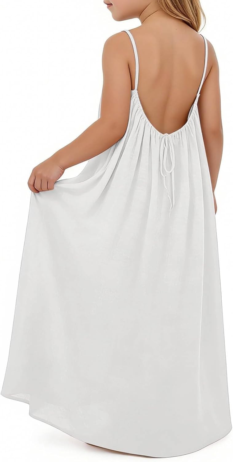 Linen Dresses for Girls Backless Long Summer Boho Dress Sleeveless Trendy 2026 Toddler Baby Vacation Casual Flowy Sundresses - Image 2