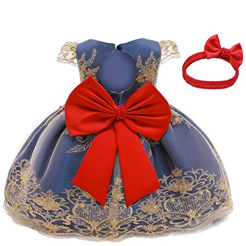 NNJXD Baby Girls Formal Dress Bowknot Baptism Embroidery Tutu Dress with Headwear Size (90) 12-24 Months Blue 1(with Headwear)