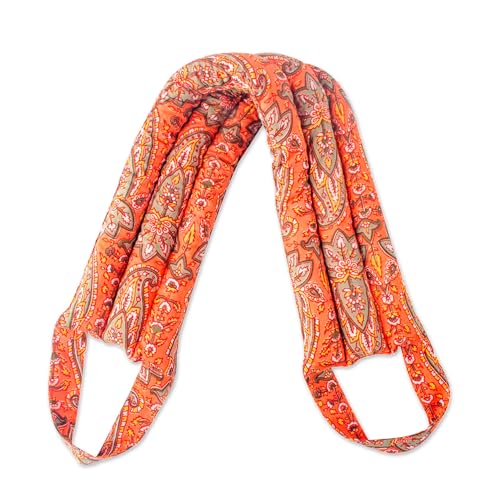 NOVICA Artisan Handmade Cotton Flaxseed Neck Warmer Colorful from India Orange Accessories Warmers Patterned Floral 'Warming Relief'