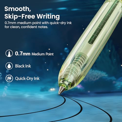 Image of WRITECH Gel Pens Medium Point: Luminous pen set 0.7mm Black Ink Includes 2 Pens and 2 Refills Silent Clicker Smooth Writing for School Office & Everyday Use