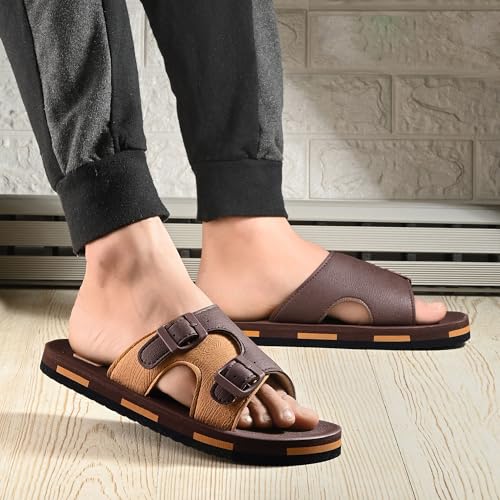 Image of DOCTOR HEALTH SUPER SOFT Men Comfortable Double Strap Slippers with Adjustable Buckles, Cushioned Footbed and Anti Slip Sole, Casual Everyday Wear Sliders for Indoor and Outdoor Use