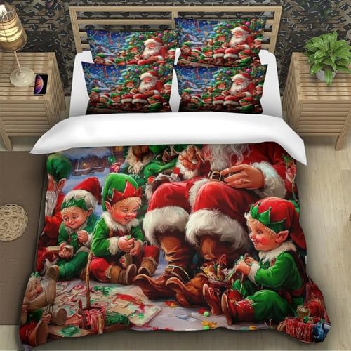 Housse de couette Noël 3 pièces lit 2 personnes microfibre douce