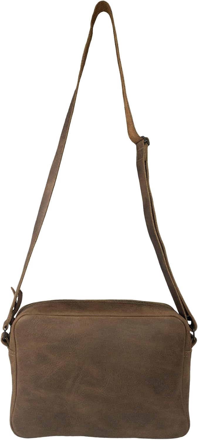 Heather's, Rectangular Mini Messenger Bag for Women with Adjustable Strap, Rustic Shoulder Bag, Full Grain Leather, Handmade, Bourbon Brown