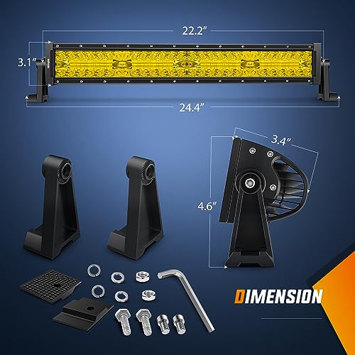 Image of Nilight LED Light Bar 1PC 22inch Amber with Wiring Kit for Truck SUV UTV | Triple Row Spot Flood Combo, 16AWG Harness, Fog Driving Work Off-Road Bumper Lighting Boat Pickup Tractor Golf Cart, ZH702