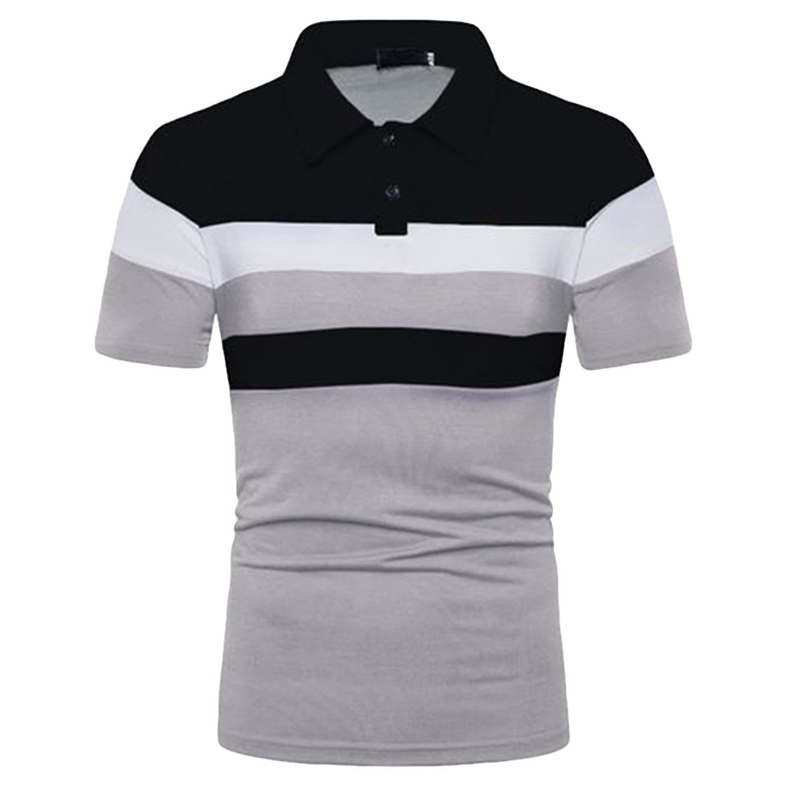 Men's Stripes Summer Polo Shirt Casual Slim Colorblock Short Sleeve Shirts Vintage Breathable Patchwork T Shirts (Grey,3X-Large)