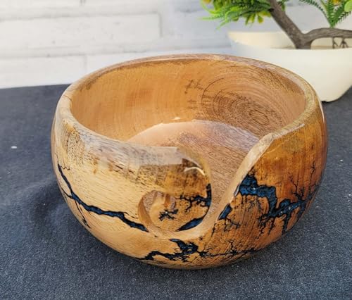 Image of Handmade Rosewood Yarn Storage Bowl for Knitting & Crocheting with Free Crochet Hook | Resin Yarn Bowl for Yarn Winder, Crochet Hook Accessories | Yarn Bowl Wood (Large)