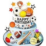 DRWATE Sports Cake Toppers Sports Cake Decoration with Soccer Football Baseball Basketball Tennis Golf for Boys Men Sports Theme Birthday Party Supplies (Multicolor)
