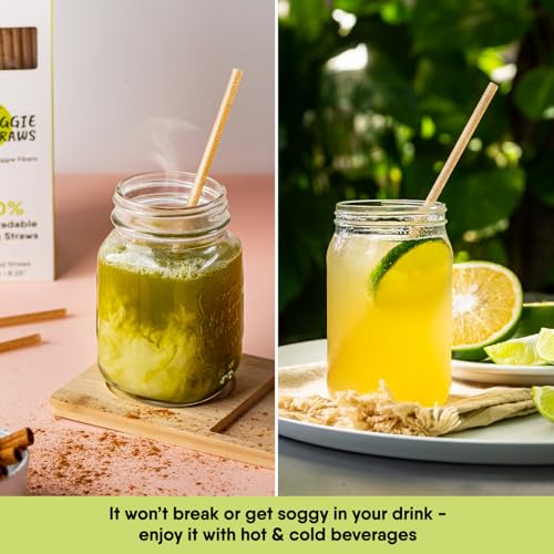 Image of The Veggie Straws - 100 PCS of 8.25 Inches Unwrapped Biodegradable Straws - Made of Vegetable Fibers, Best Environment Friendly Drinking Straws for Hot and Cold Beverages (Pack of 2)
