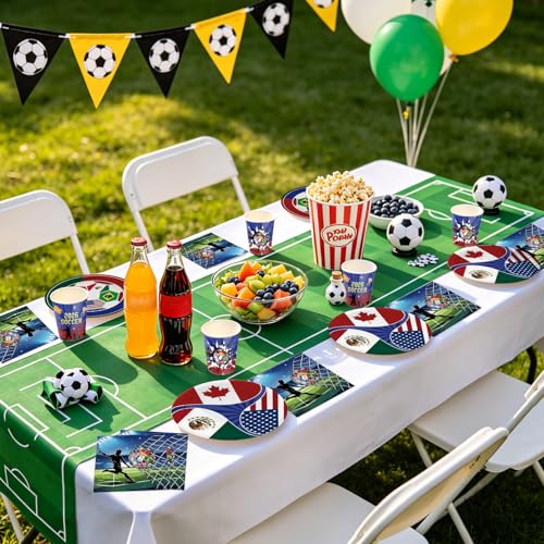 Hiboss 2026 World Soccer Cup Party Supplies, Soccer Sports Events Festivals Tableware Set 104PCS, International Flags Disposable Paper Plates Napkins Cups for Party Serves 26 — view 3