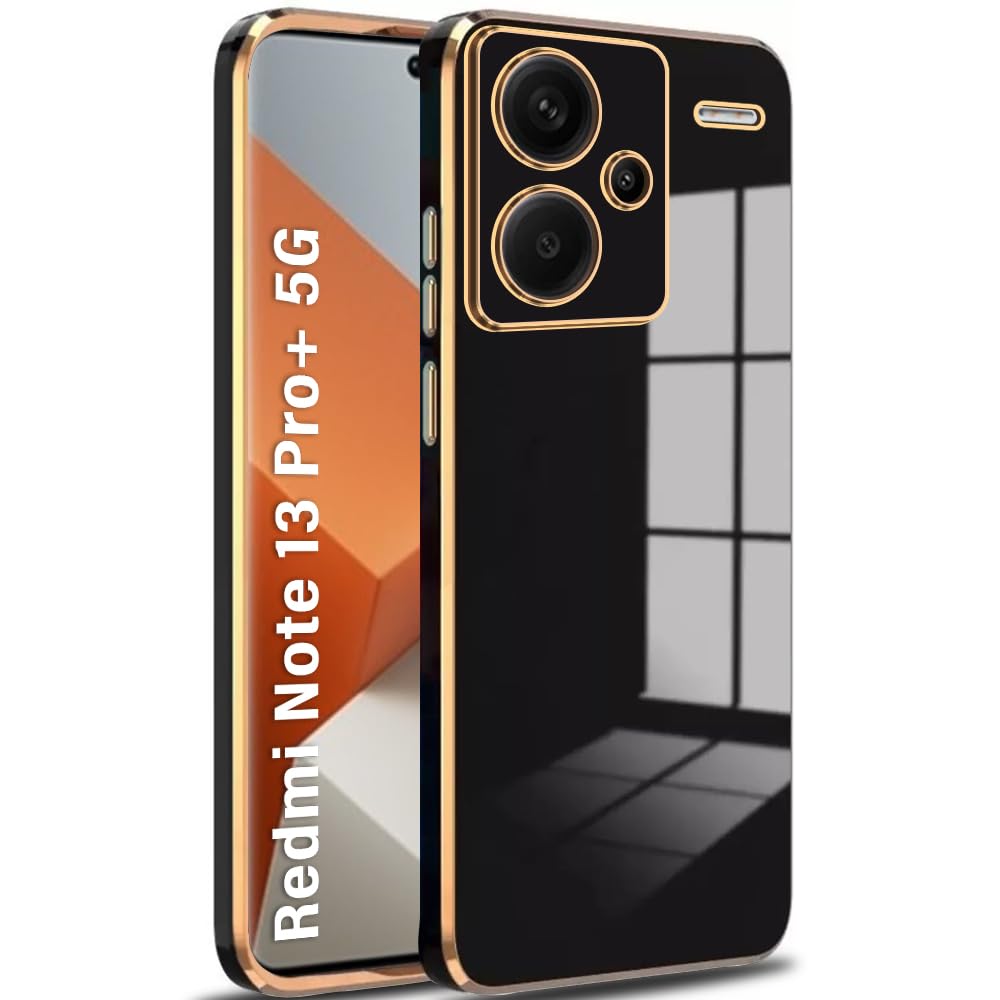 TheGiftKart Luxurious Golden-Plated Back Cover Case for Mi Redmi Note 13 Pro Plus 5G | Raised Lips for Camera & Screen Protection | Shockproof Design Back Case for Redmi Note 13 Pro Plus (TPU, Black) (B0CRDL19FF) Amazon Price History, Amazon Price Tracker