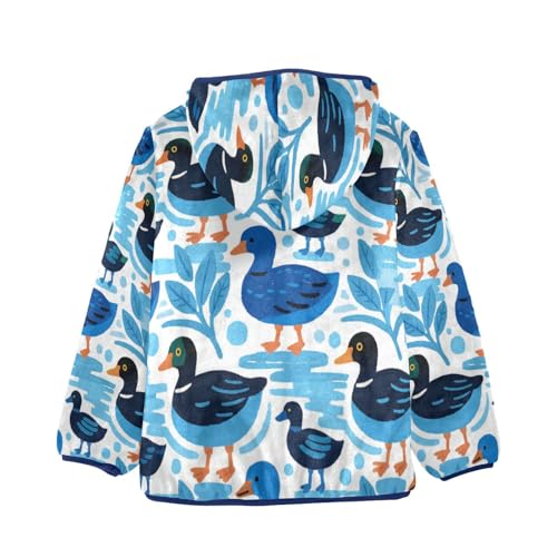 Blue Ducks on White Background Toddler Fleece Jacket Girl Boys Hooded Fleece Jacket Coat Warm Outwear Zip-up 3-10T2