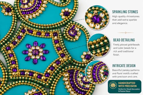 Image of BDS CRETIONS Designer Acrylic Rangoli A 56 Flower Shape Handcrafted Decorative Diwali Rearrangable Kundan Rangoli for Floor Decoration Pack of 7 PCS