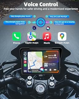 Jansite 7" Portable CarPlay Moto Android Auto Moto,GPS Moto IP67 Étanche Tactile Écran,Double Bluetooth Siri/Google/Navi