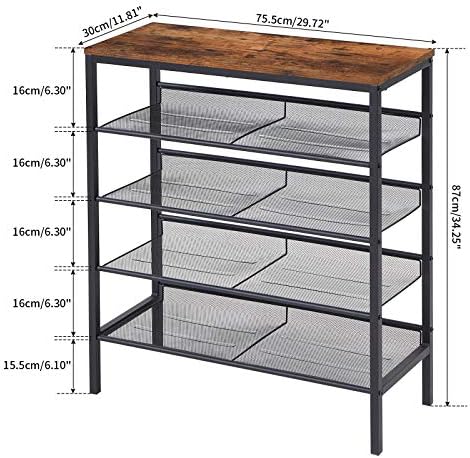 IBUYKE Shoe Rack, 5-Tier Shoe Organizer Shelf, with Flat & Slant Adjustable Shelf, with 4 Adjustable Mesh Shelves, for Entryway, Living Room, Bedroom, Hallway, Rustic Brown,TMJ083H