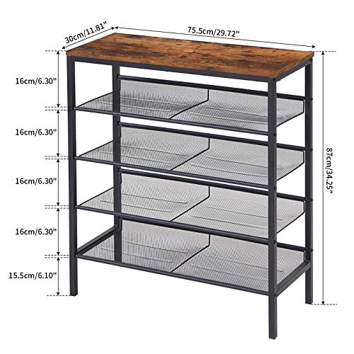 Ibuyke Industrial Shoe Rack, 5-Tier Shoe Organizer With 4 Metal Mesh Shelves, Unit Flat & Slant Adjustable Shoe Storage For 16 Pairs, For Entryway, Hallway, Bedroom, Closet, Rustic Brown, Utmj083H #TOP6