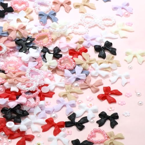 Barlone DIY Nagel Charms Set - 12 Stile 3D Nail Art Charms mit Rosa Schleife, Sommer Schmuck Charms für Nägel, Nageldekoration, Steine & Perlen für Frauen DIY Nageldesign Zubehör