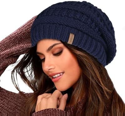 FURTALK Berretto invernale da Donna con morbida fodera Interna, cuffia in Maglia foderata, BLU, Taglia Unica
