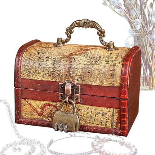 Baúl de madera, cofre del tesoro de madera, cofre vintage de madera con cerradura y asa, pequeño cofre para joyas y decoración del hogar, cofre del tesoro, caja de recuerdos Weiting
