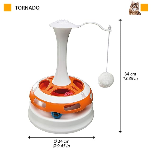 Foto 2 de 7 de Ferplast Juguete para Gatos Tornado en Forma de Carrusel, Interactivo, 2 Bolas Incluidas, con Peluche